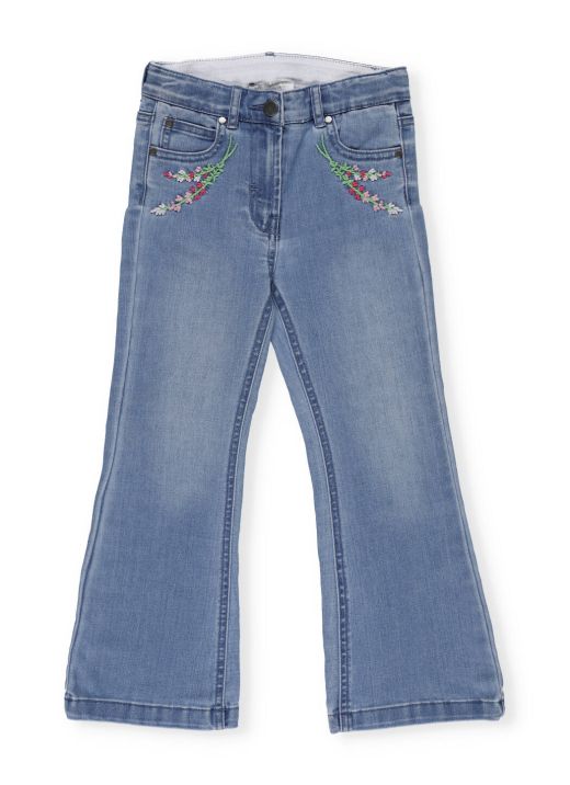 Denim Jeans with Embroidered Flowers