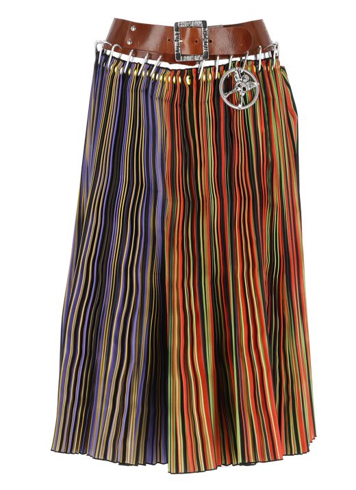 Pleated long skirt with belt
