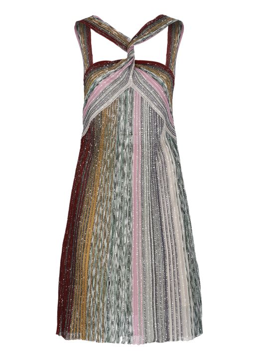 Sleeveless mini-dress with braided neckline