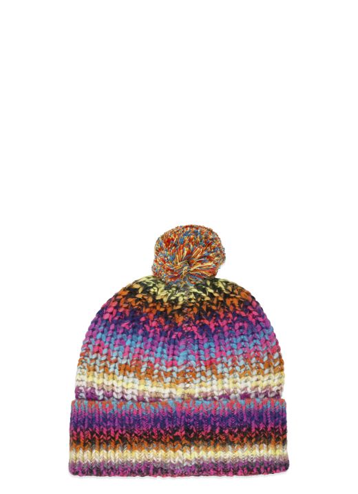 Knitted cap with rainbow stripes