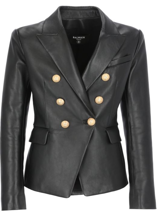 Leather double-breasted blazer