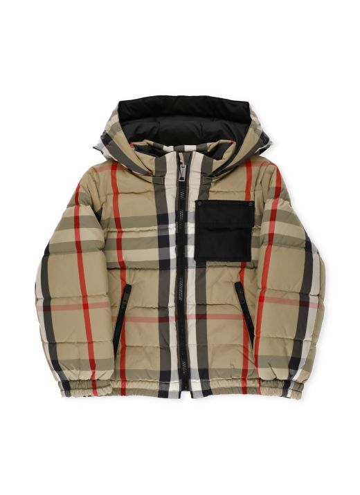 Padded jacket with checked pattern