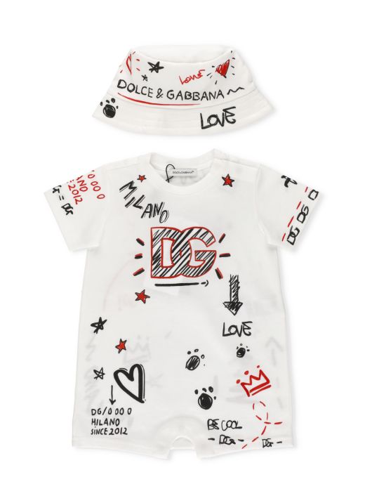 Baby romper and hat set with Graffiti print