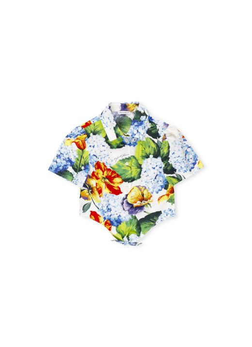 Hydrangea-print poplin shirt