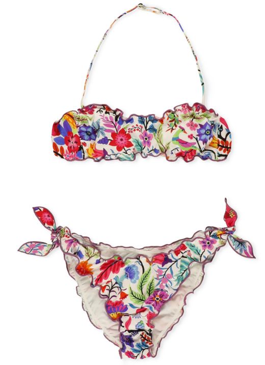 Bandeau bikini with floral print