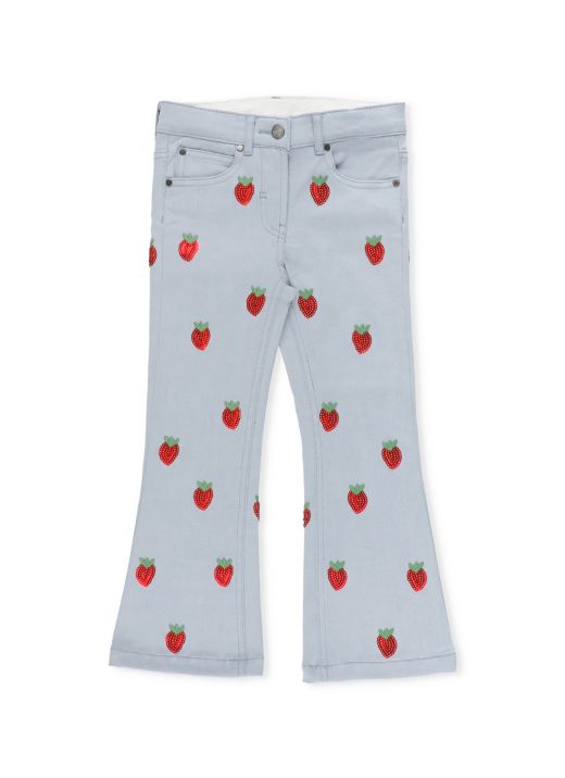 Jeans with embroidered strawberries