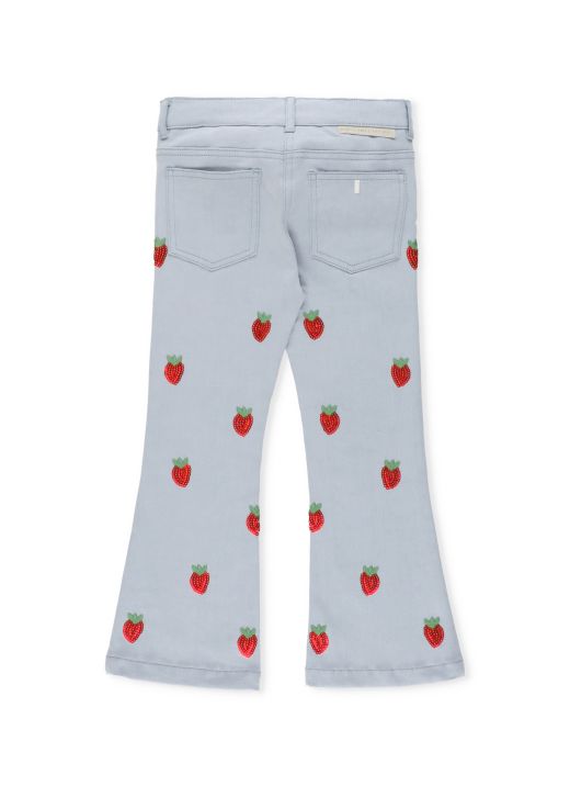 Jeans con fragole ricamate