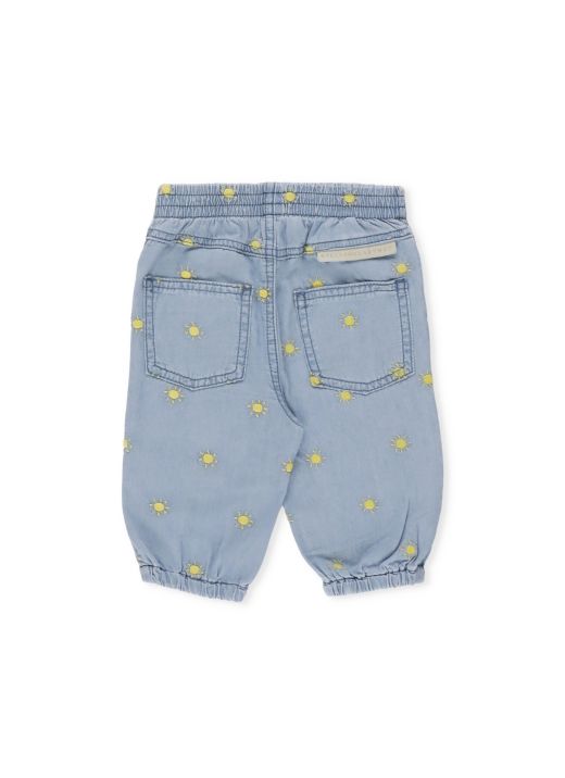 Trousers with embroidered suns