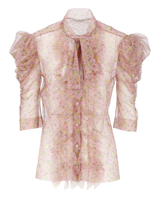 Camicia floreale in tulle