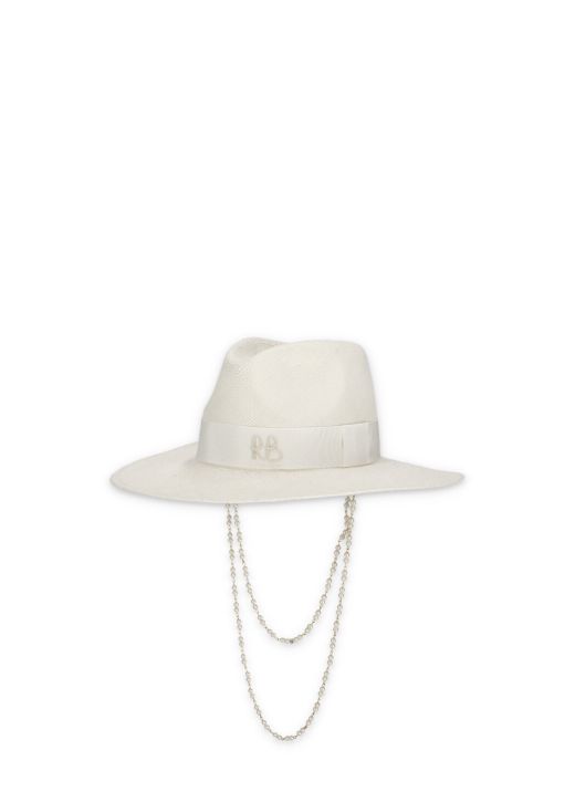 Fedora straw hat with pearls